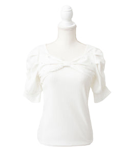 パールリボンリブトップス