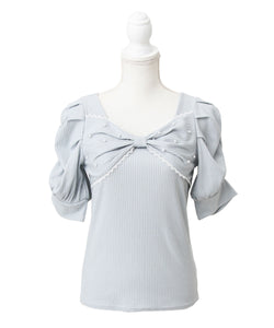 パールリボンリブトップス