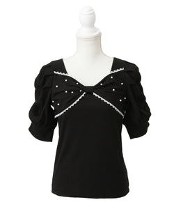 パールリボンリブトップス