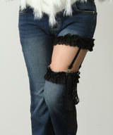 セクシーガーター風ギャルストレッチフレアデニムパンツ