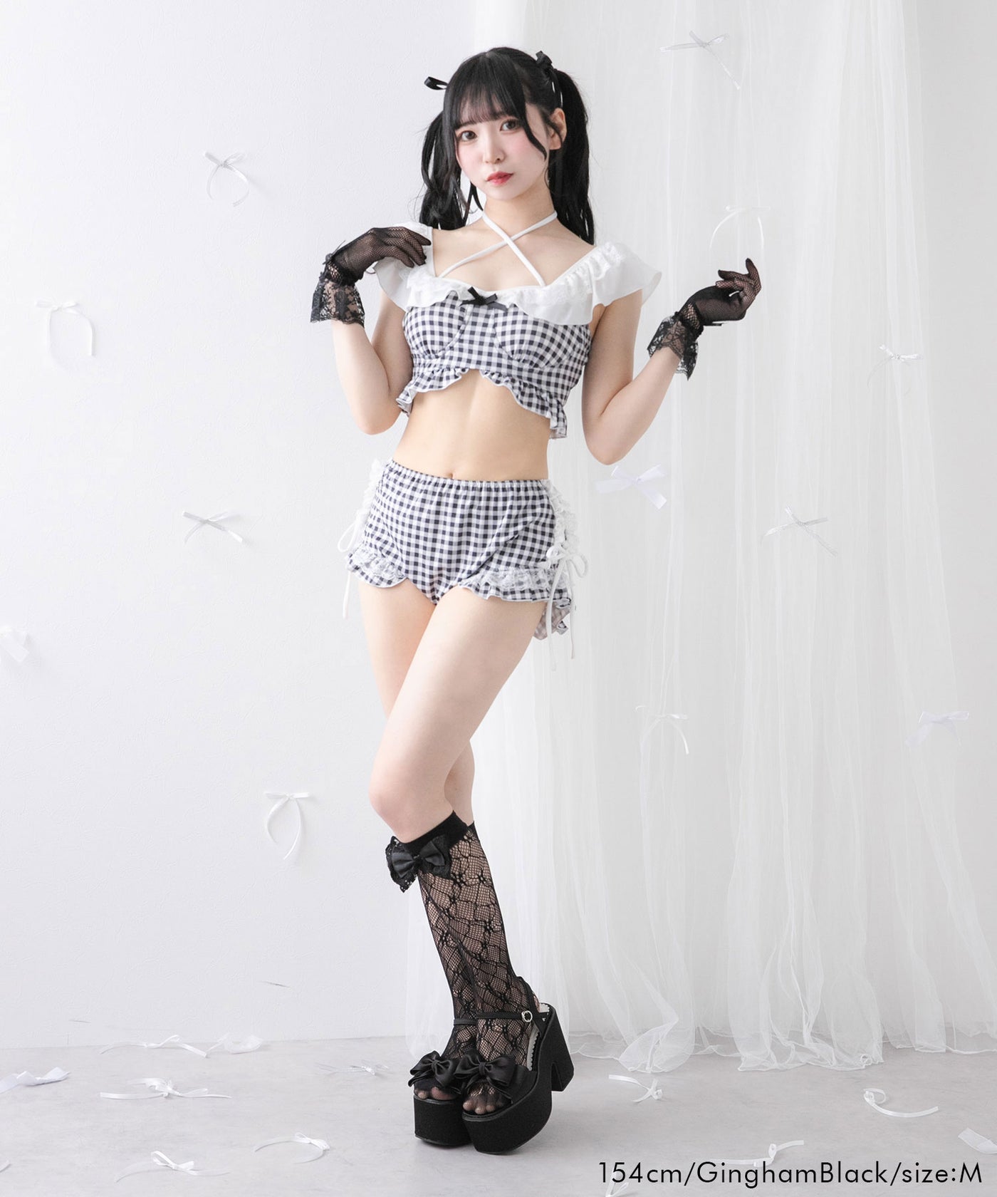 夢展望 水着 黒 白 チェック リボン ギンガム ビキニ フリル レース 夢展望 水着 黒 白 チェック リボン ギンガム ビキニ フリル