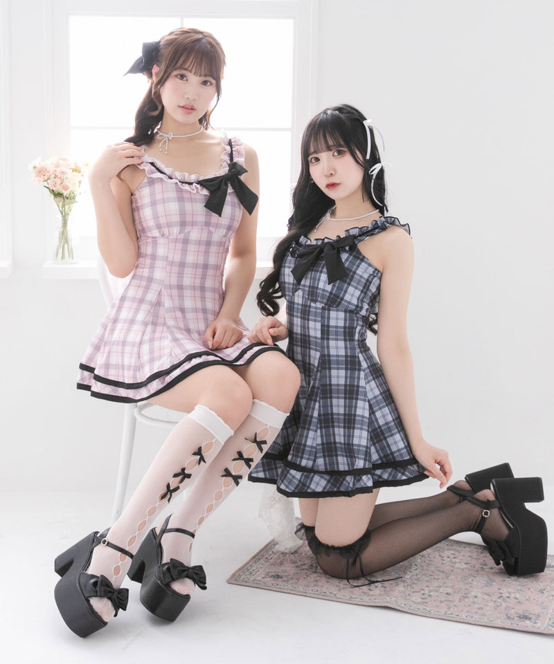 【予約　5/30発送】〈早割 5/27 10：59まで〉配色フリルリボンワンピース水着