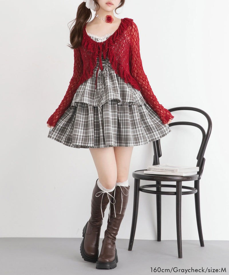 レースアップティアードキャミワンピース【大きいサイズ有り】