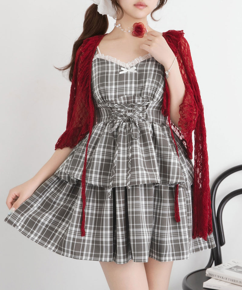 レースアップティアードキャミワンピース【大きいサイズ有り】