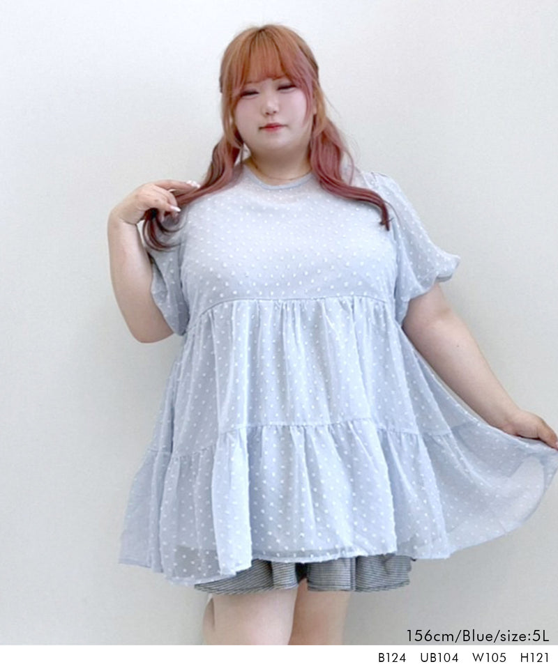 【4L-6L】シアードットチュニックティアードワンピース