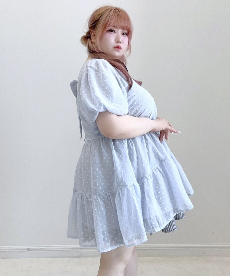 【4L-6L】シアードットチュニックティアードワンピース