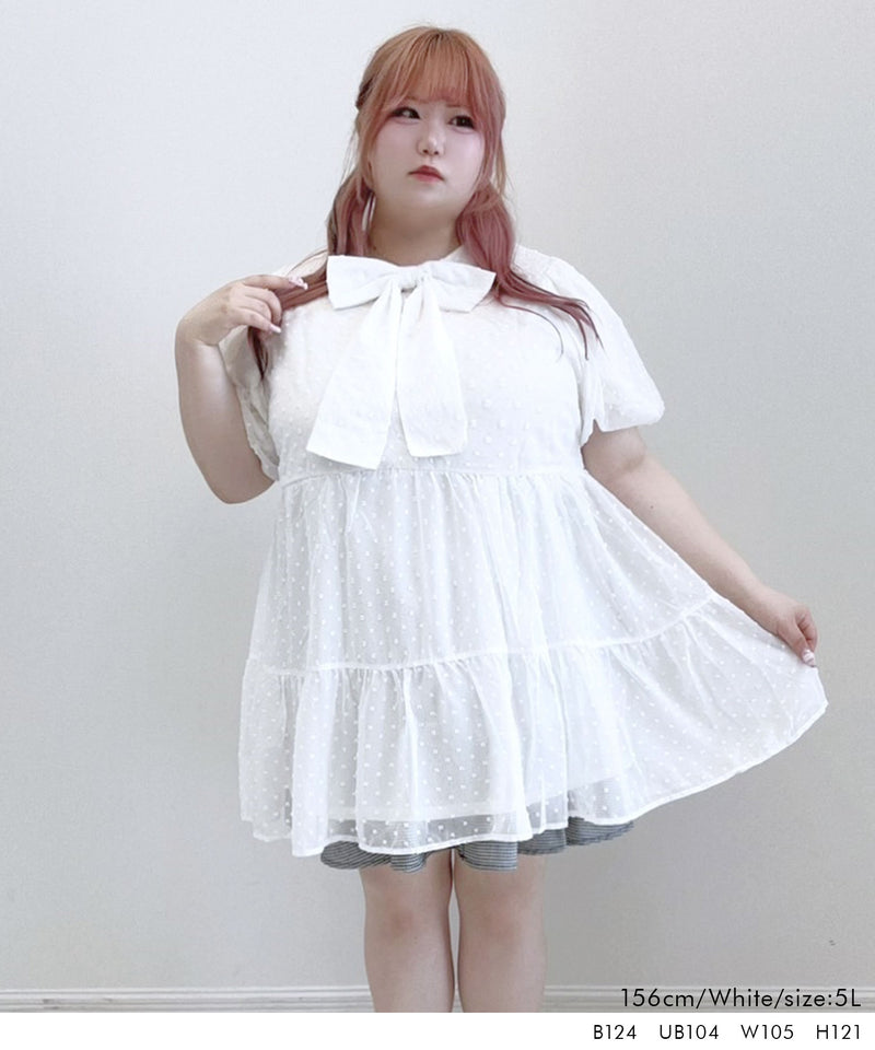 【4L-6L】シアードットチュニックティアードワンピース