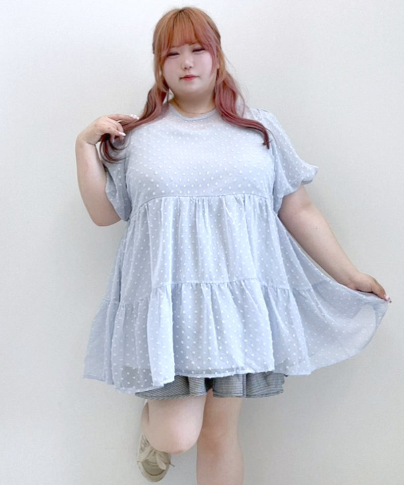 【4L-6L】シアードットチュニックティアードワンピース