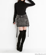 ヴィンテージ加工風ポケット付デニムミニスカート