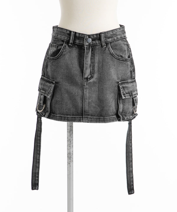 ヴィンテージ加工風ポケット付デニムミニスカート