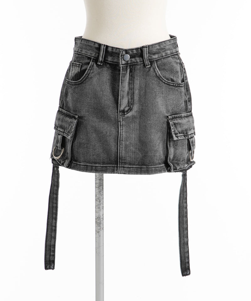 ヴィンテージ加工風ポケット付デニムミニスカート