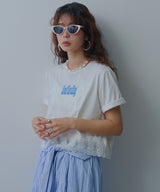 ロゴ刺繍裾レース付きTシャツ