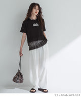 ロゴ刺繍裾レース付きTシャツ