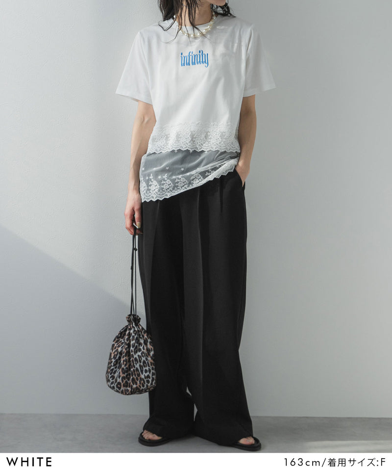 ロゴ刺繍裾レース付きTシャツ – レディースファッション通販の夢