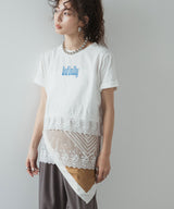 ロゴ刺繍裾レース付きTシャツ