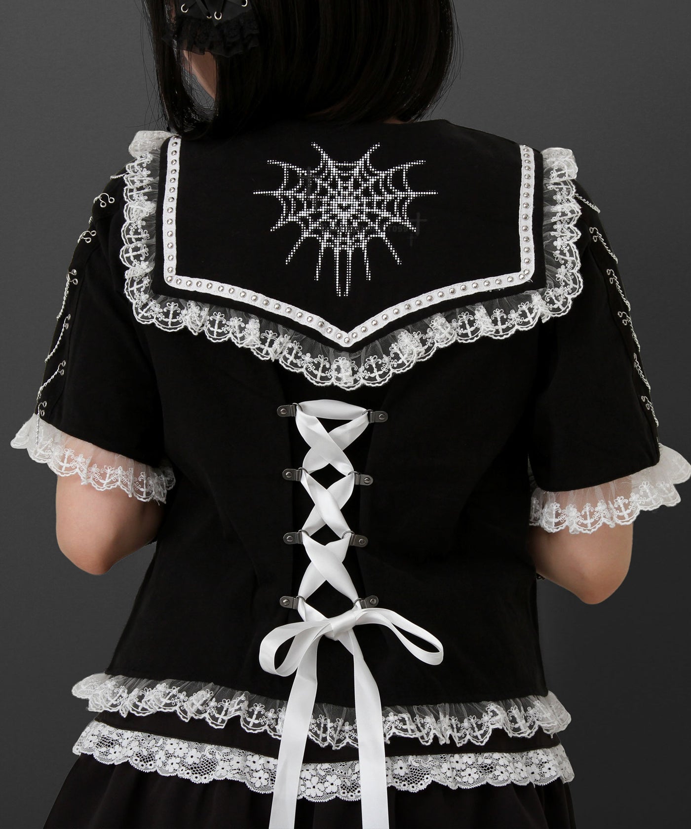闇セーラー襟十字架スカーフチェーンストライプアームカバートップス