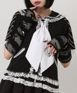 闇セーラー襟十字架スカーフチェーンストライプアームカバートップス