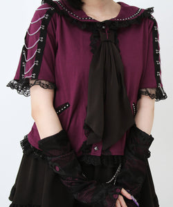 闇セーラー襟十字架スカーフチェーンストライプアームカバートップス