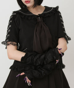 闇セーラー襟十字架スカーフチェーンストライプアームカバートップス