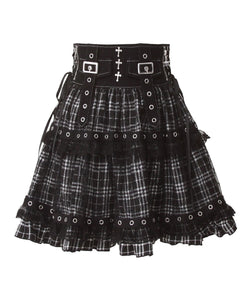 十字架クモレースチェックティアード風スカート