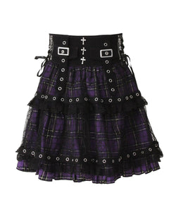 十字架クモレースチェックティアード風スカート