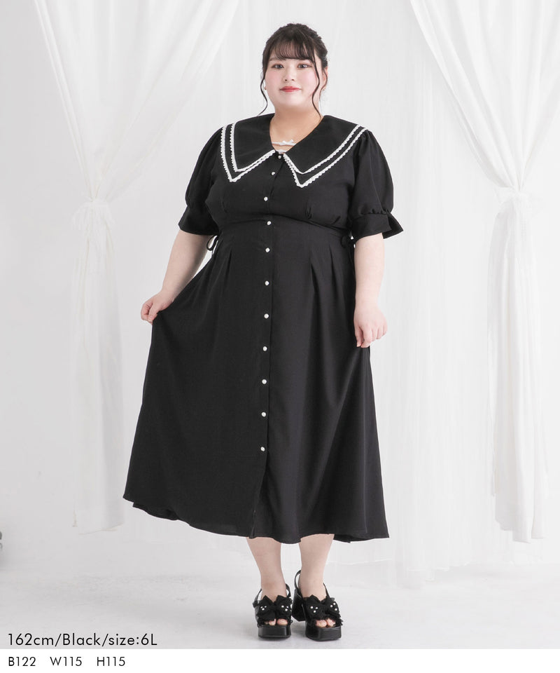 【4L~6L】ダブルビッグカラーシャツワンピース