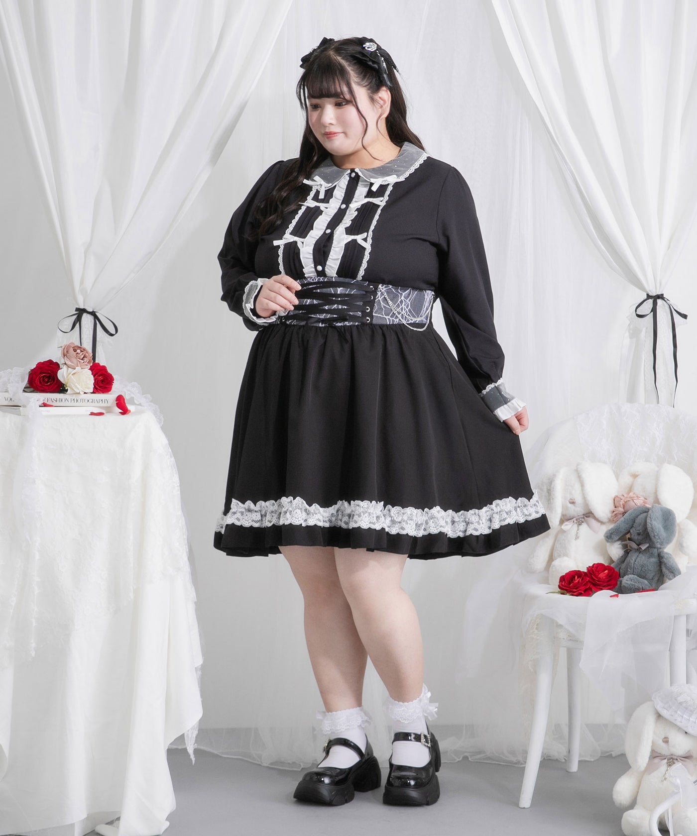 裸衣夢　レースロングスカート ☆美品☆裸衣夢 手染め総レースティアードロングスカート L