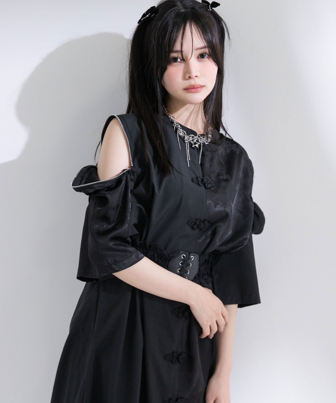 チャイナ　ジップ　柄シャツ 麽檸シリーズ】☆チャイナ風シャツ☆ 2color 気質アップ