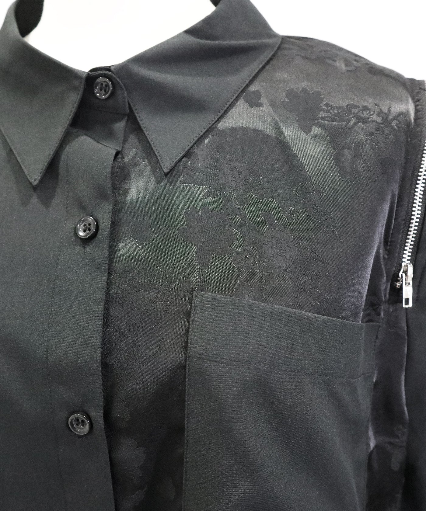 インパクト柄配色チャイナ風肩ジップ2way半袖シャツチュニック