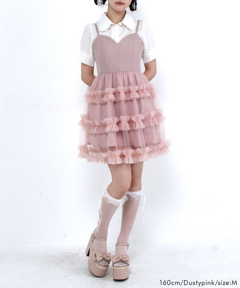 チュールフリルドールティアードチュニックキャミワンピース【大きい