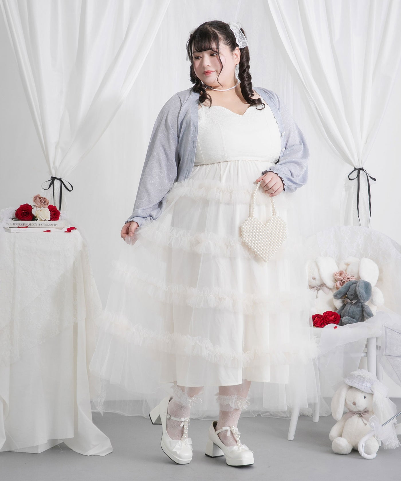 4L-6L】チュールフリルドールティアードキャミワンピース – レディース