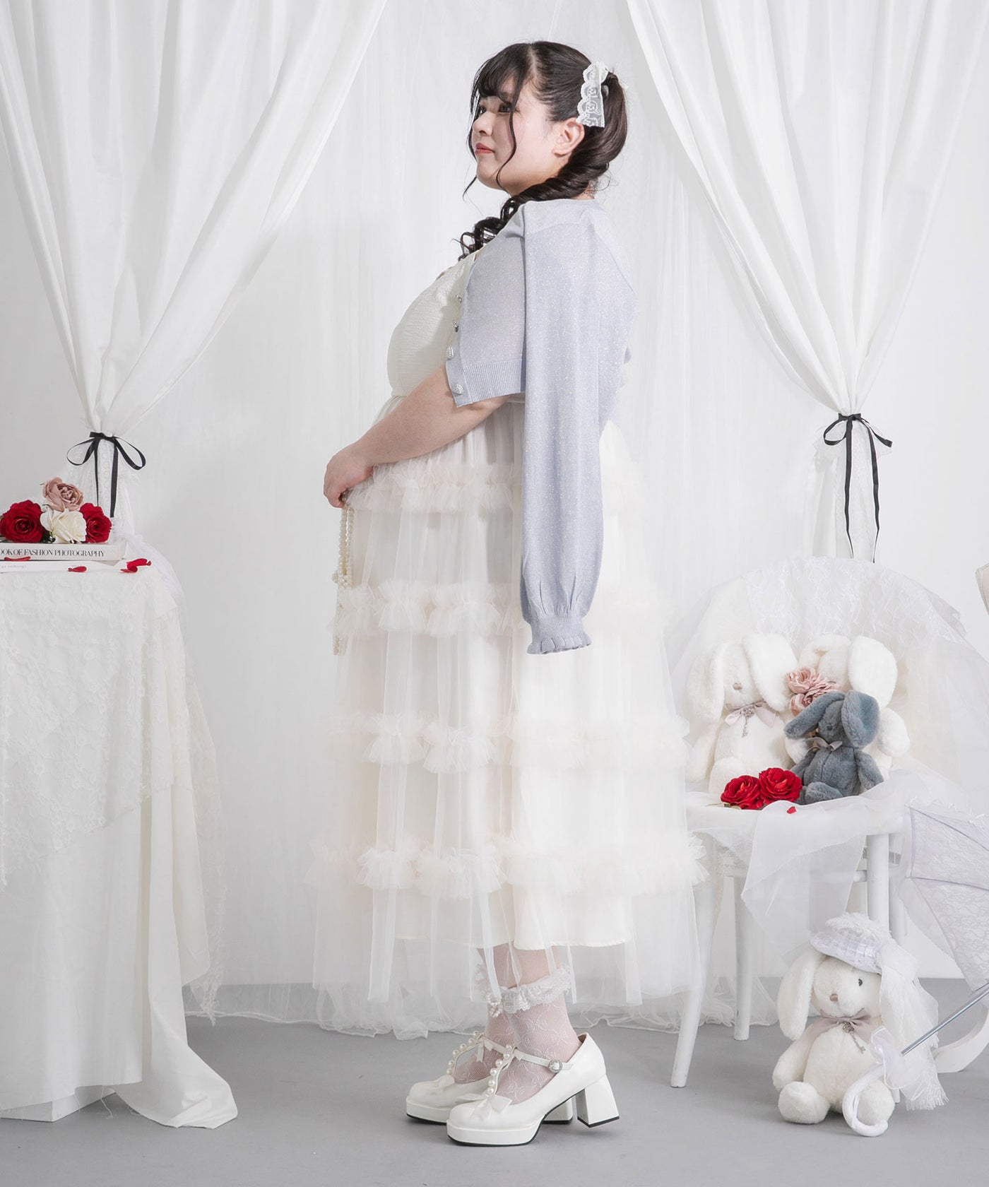 4L-6L】チュールフリルドールティアードキャミワンピース – レディース