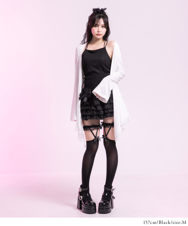 ラメリブダブルストラップパット付キャミ