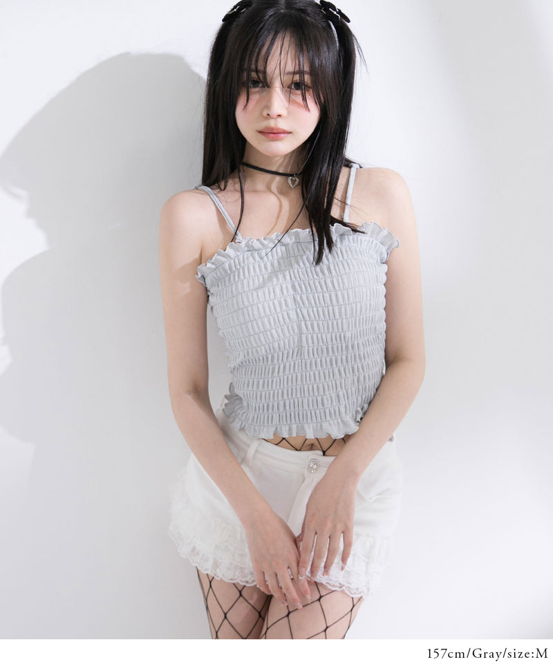 ラメリブシャーリングパット入りベアキャミ