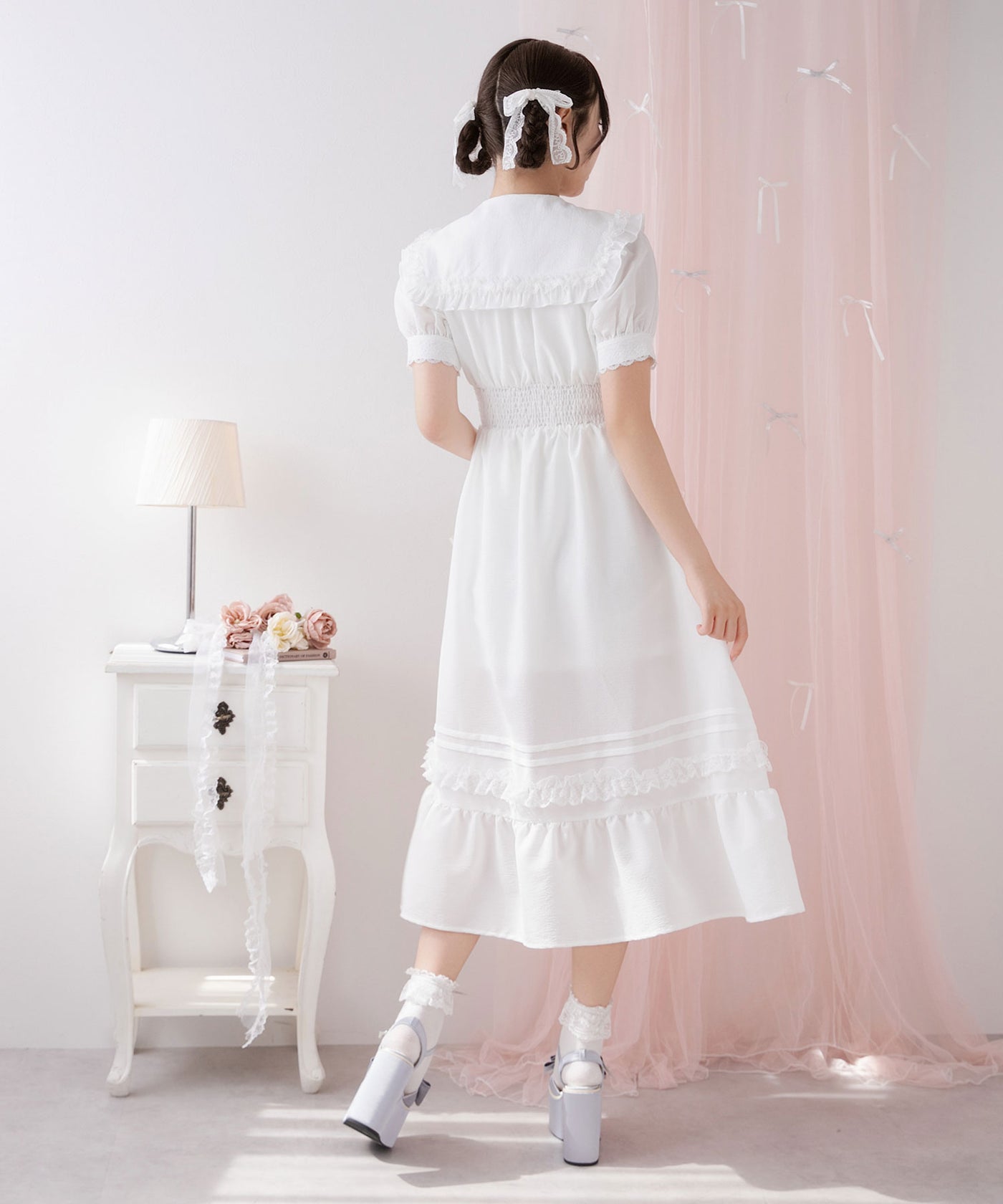 選べる襟ロマンティックレースワンピース【大きいサイズ有り