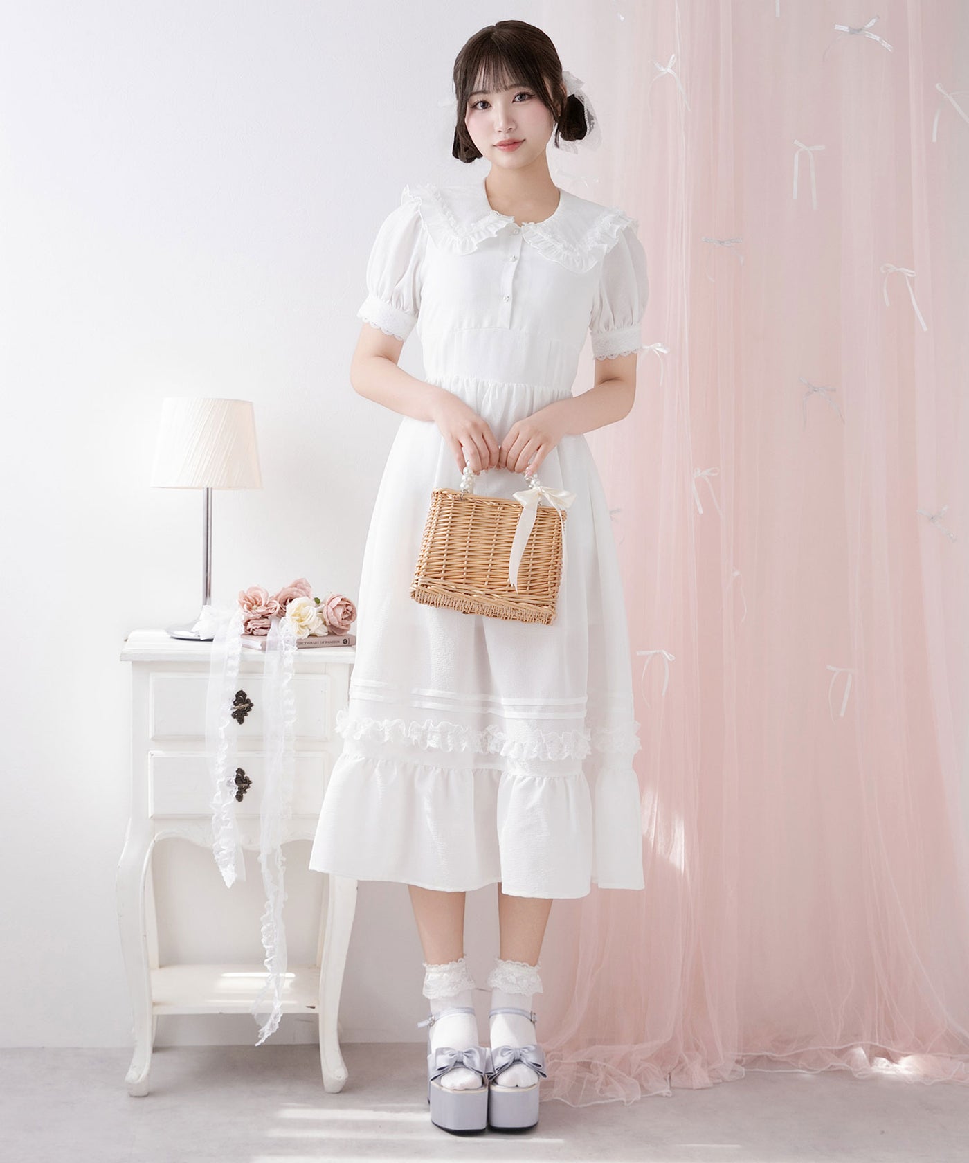 【Love & Roses】【日本未入荷】長袖 レースカラー ワンピース Lace Ladies ハイネック パーティードレス レース襟 総レース