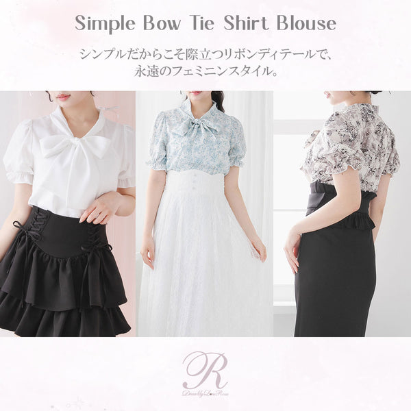 【メール便】選べる柄シンプルボウタイシャツブラウス