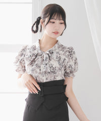 選べる柄シンプルボウタイシャツブラウス