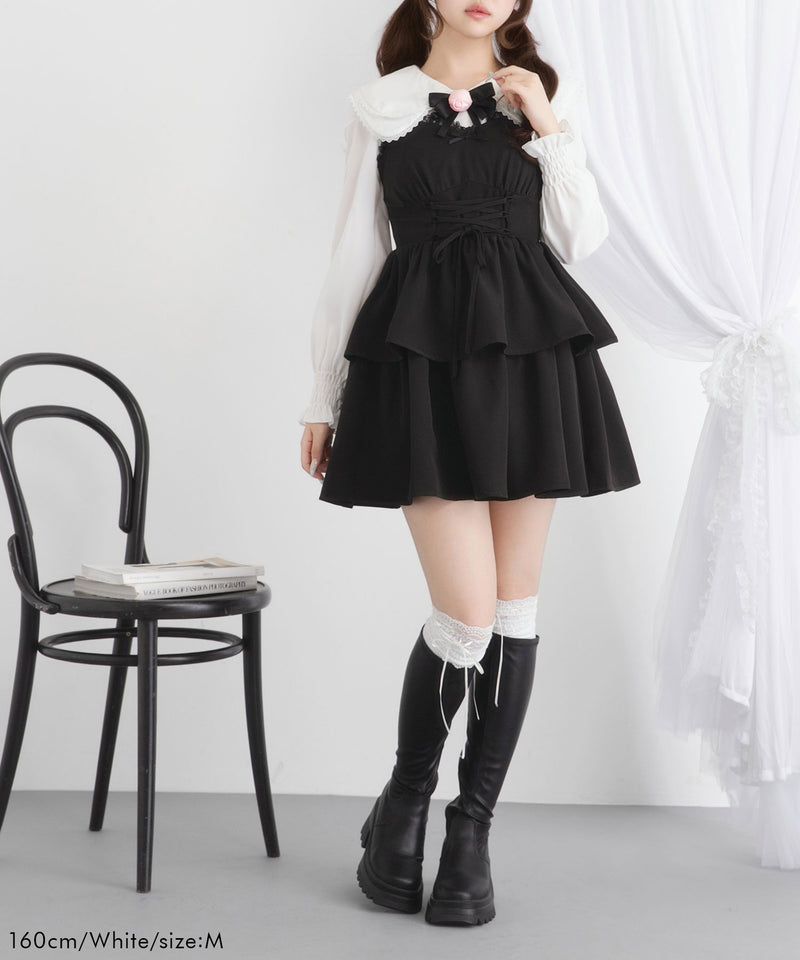 バラリボン付ガーリーブラウス【大きいサイズ有り】