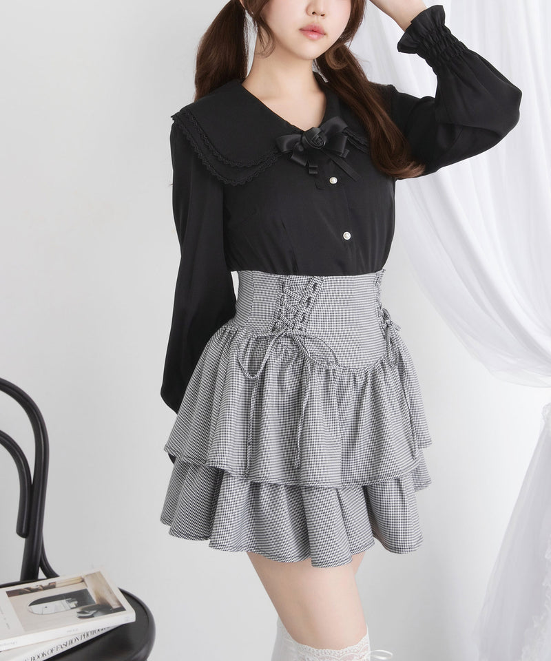 バラリボン付ガーリーブラウス【大きいサイズ有り】