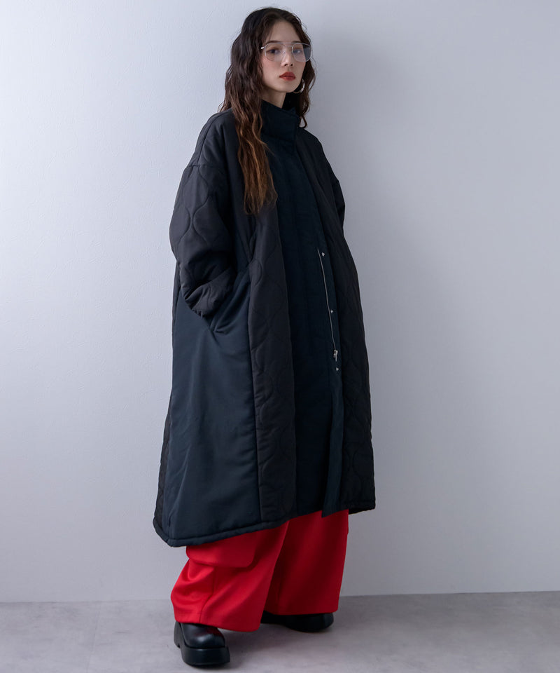 【予約　11/7発送】キルト切替スタンドロングコート