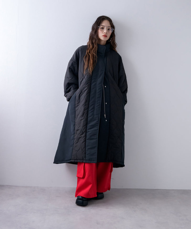 【予約　11/7発送】キルト切替スタンドロングコート