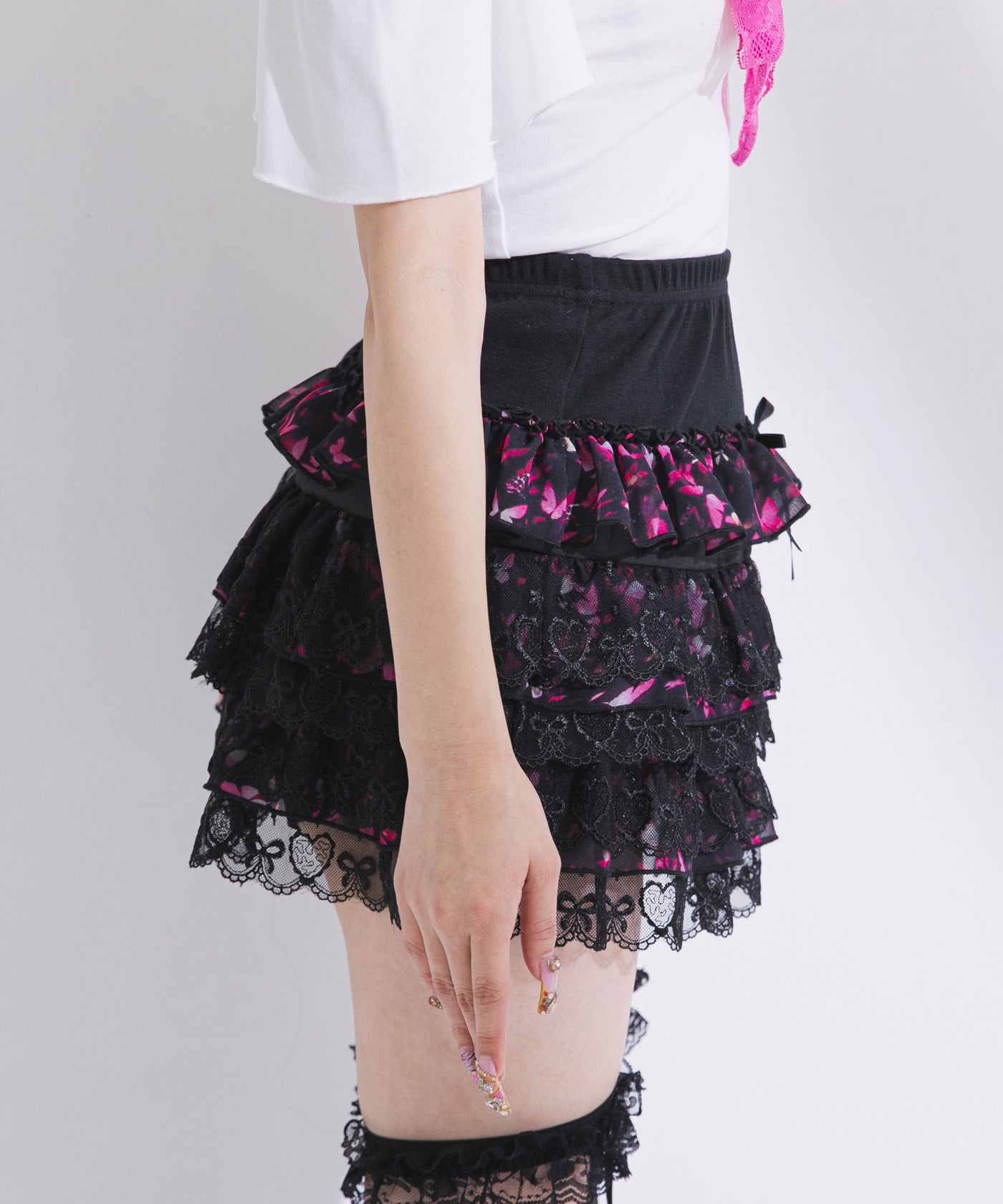 花柄レースティアードミニスカート【大きいサイズ有】 – レディース