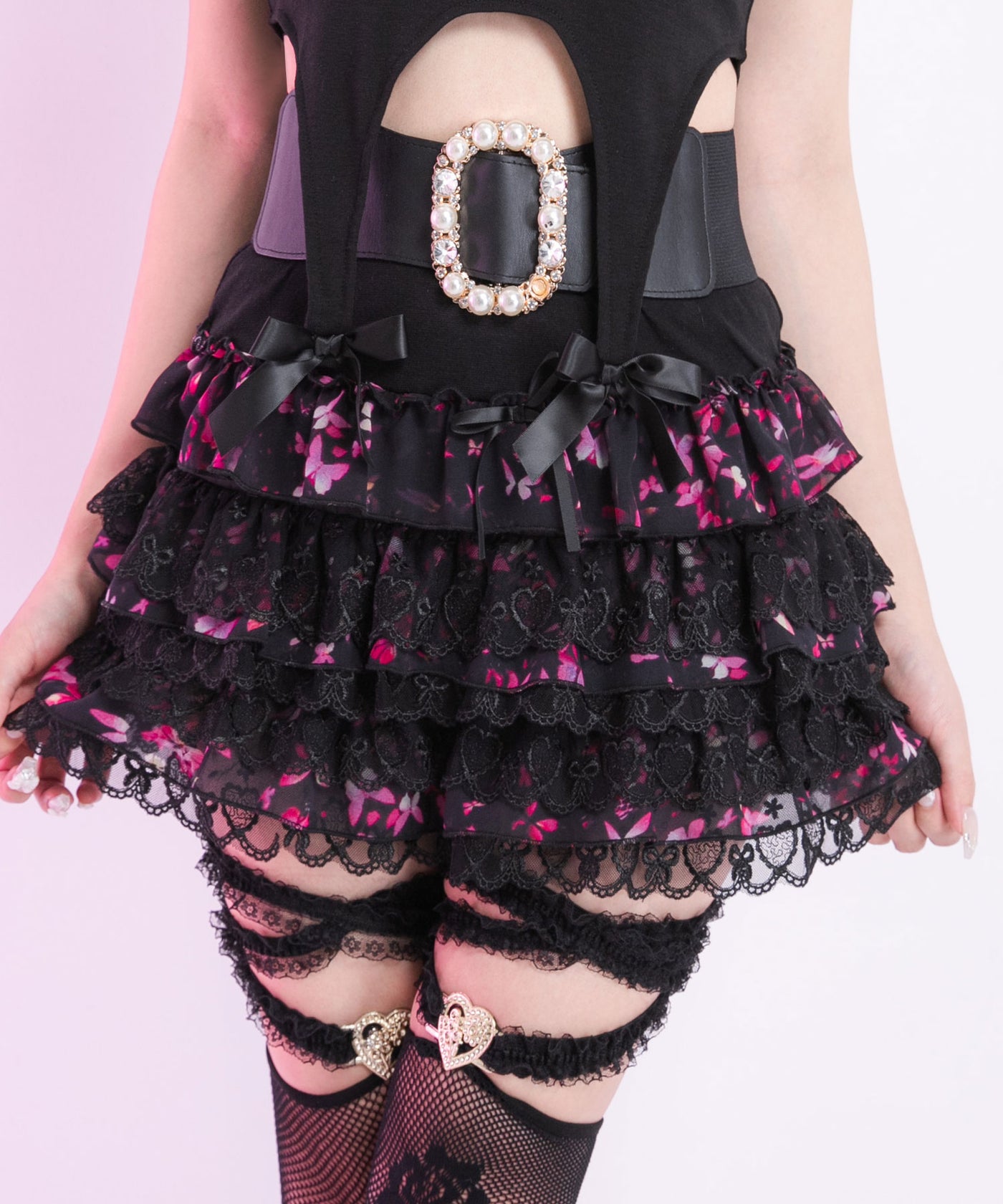 花柄レースティアードミニスカート【大きいサイズ有】 – レディース