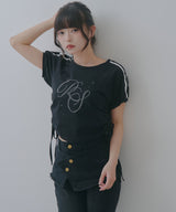 【メール便】サイドドロストラインストーンロゴTシャツ【大きいサイズ有り】
