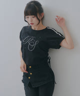 【メール便】サイドドロストラインストーンロゴTシャツ【大きいサイズ有り】