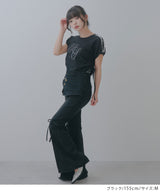 【メール便】サイドドロストラインストーンロゴTシャツ【大きいサイズ有り】