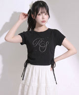 【メール便】サイドドロストラインストーンロゴTシャツ【大きいサイズ有り】