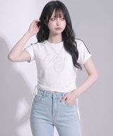 【メール便】サイドドロストラインストーンロゴTシャツ【大きいサイズ有り】