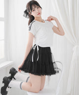 【メール便】サイドドロストラインストーンロゴTシャツ【大きいサイズ有り】